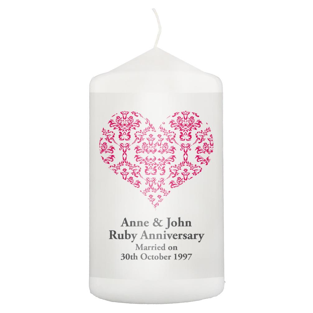 Personalised Ruby Damask Heart Pillar Candle £11.69